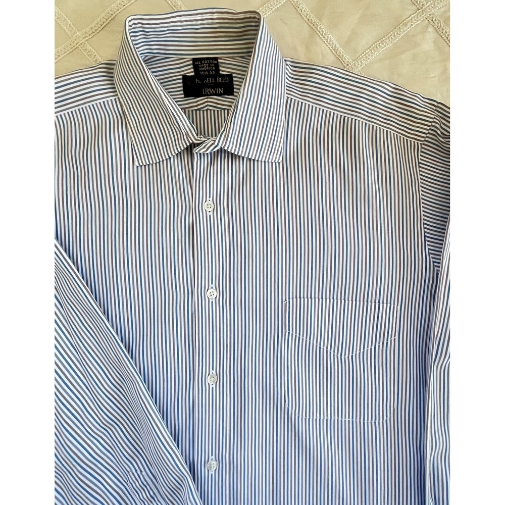 Ferrell Reed For Irwin 100% Cotton Men's Striped Button Up Dress Shirt 15 1/2-33